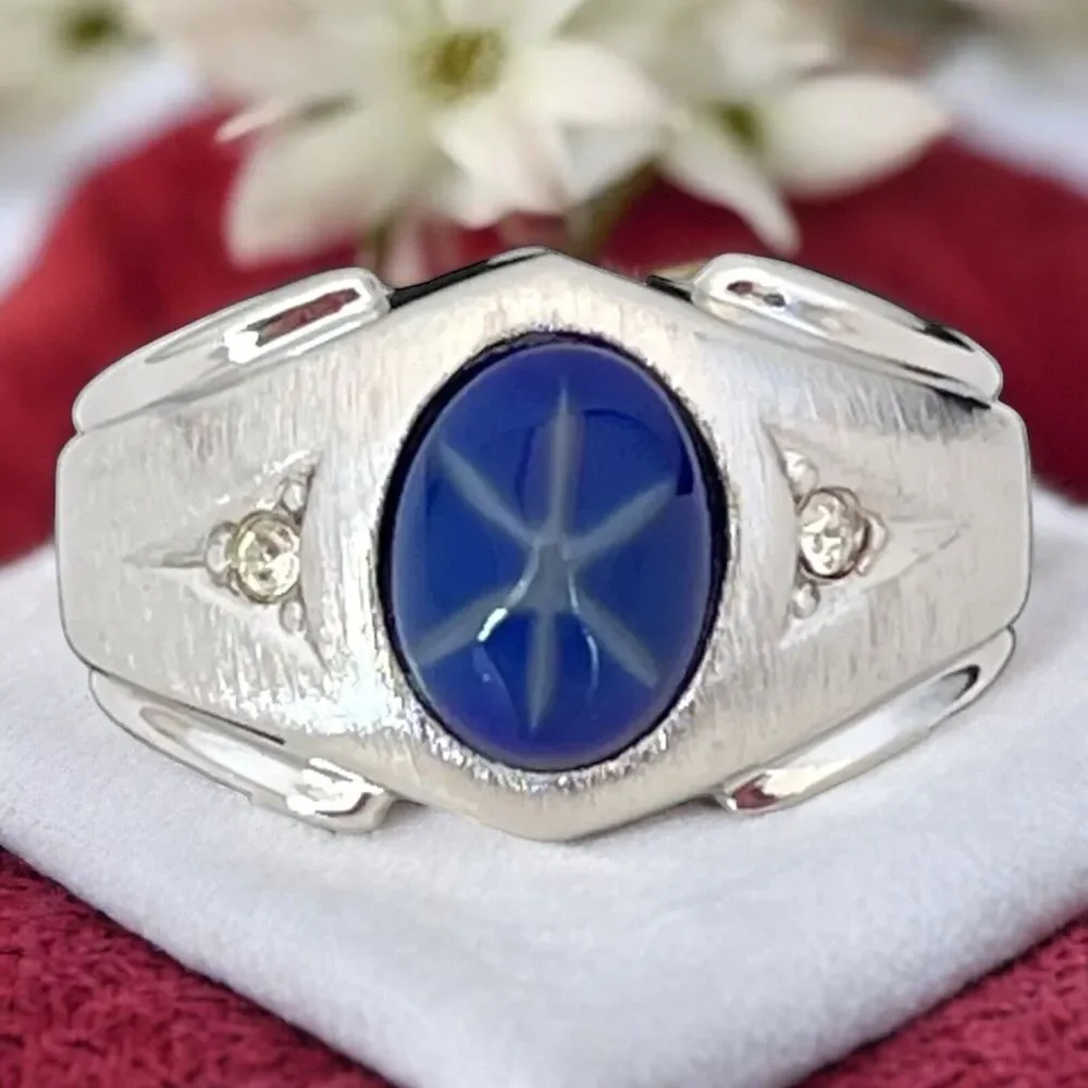 Vintage 1960s Ring Size 12 Uncas Simulated Star Sapphire Mid Century - 14Q